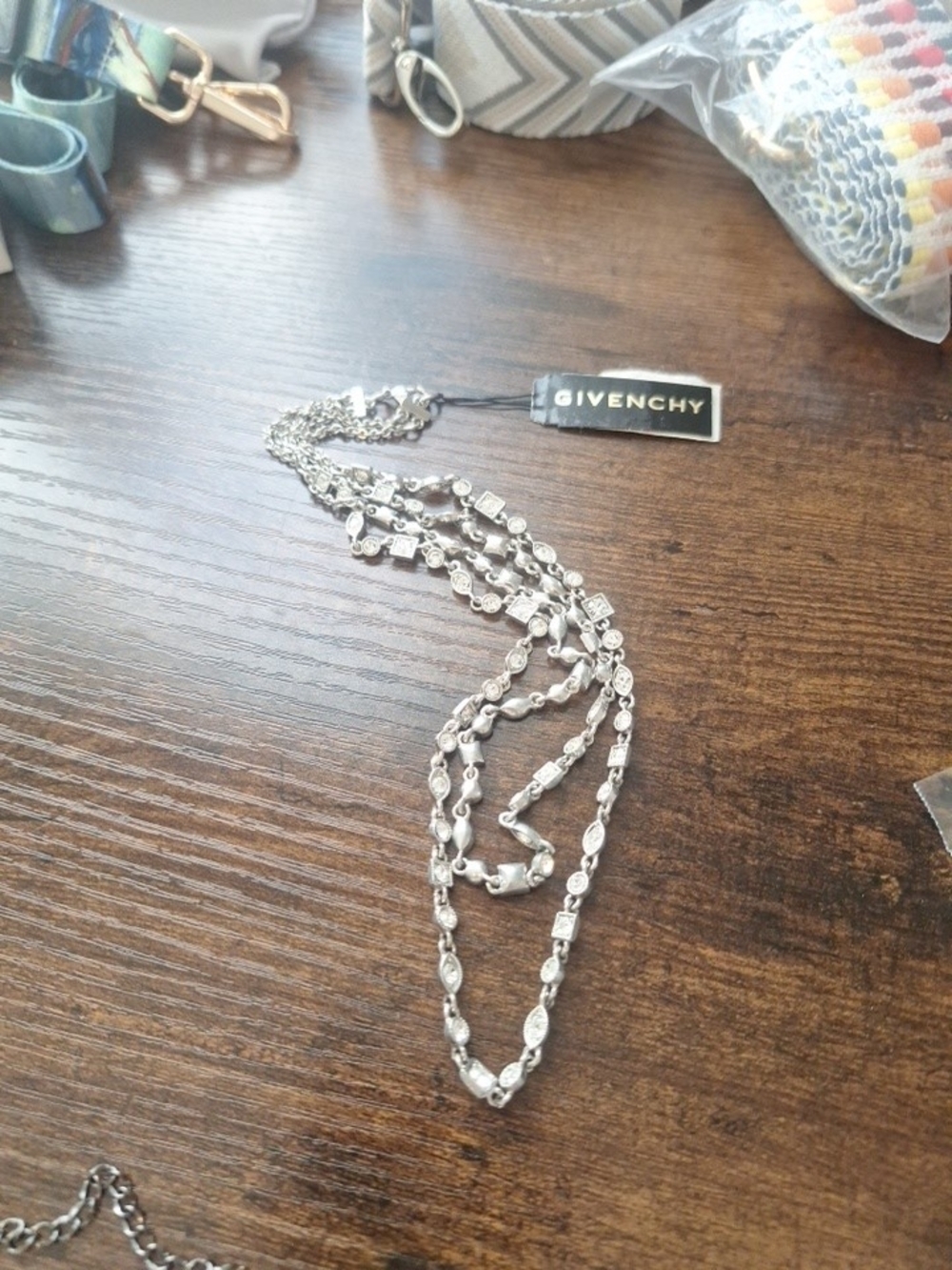Givenchy 19" Silver Crystal Double Layered Chain Necklace w/ Tags - Picture 6 of 6